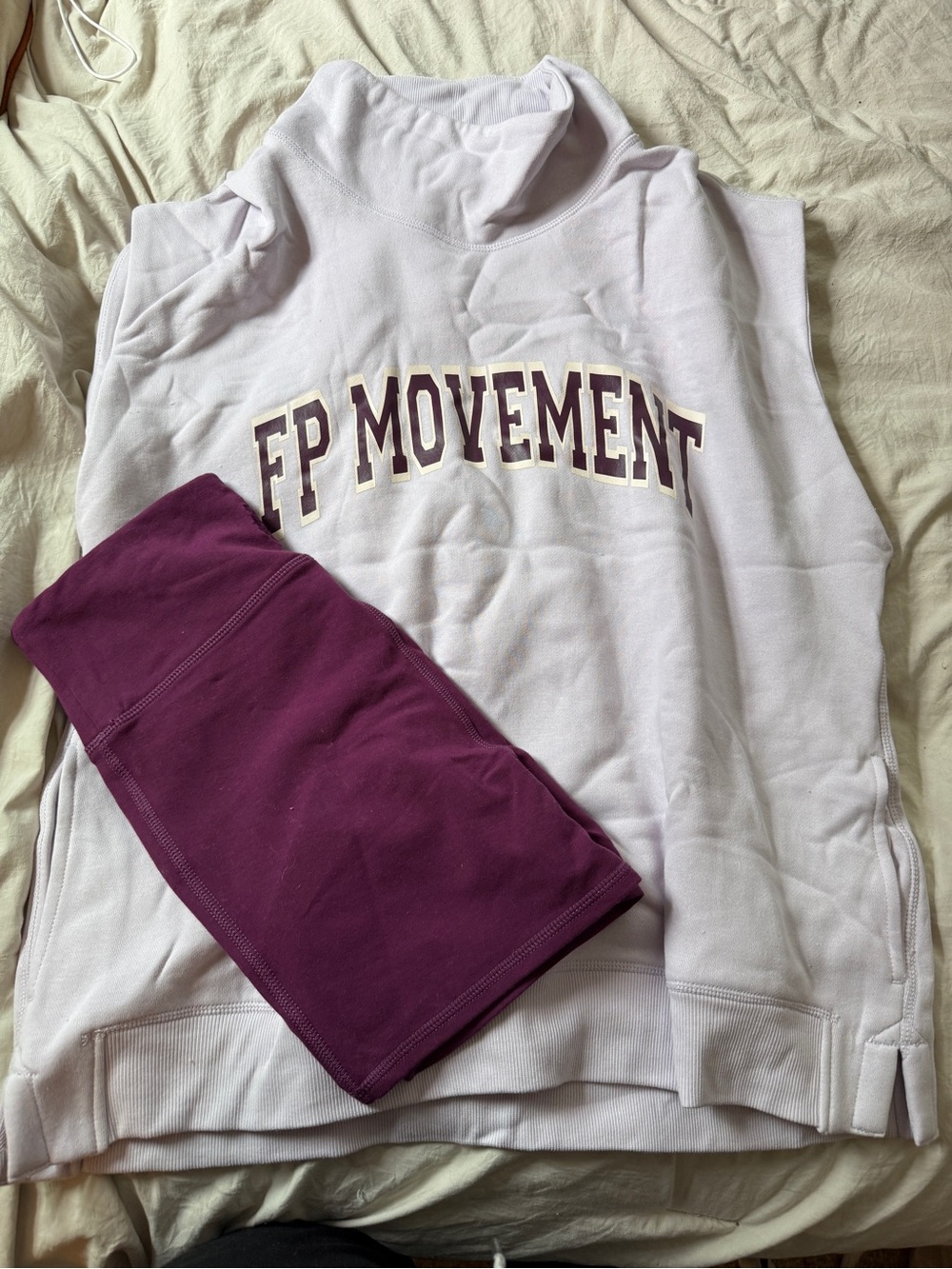 FP Movement light purple Pullover Sweatshirt with Maroon bike shorts